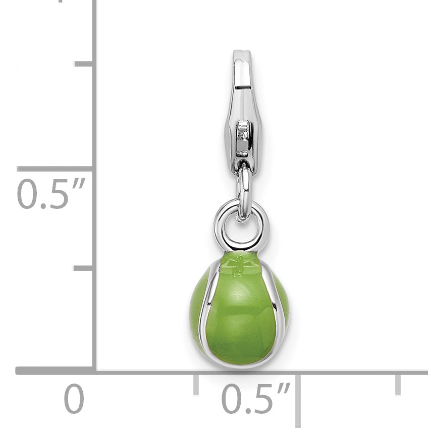 Amore La Vita Sterling Silver Rhodium-plated Polished 3-D Enameled Tennis Ball Charm with Fancy Lobster Clasp