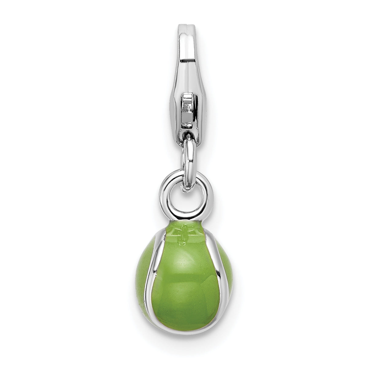 Amore La Vita Sterling Silver Rhodium-plated Polished 3-D Enameled Tennis Ball Charm with Fancy Lobster Clasp