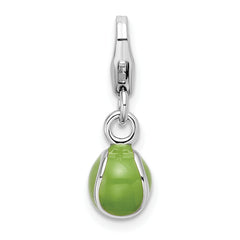 Amore La Vita Sterling Silver Rhodium-plated Polished 3-D Enameled Tennis Ball Charm with Fancy Lobster Clasp