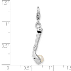 Amore La Vita Sterling Silver Rhodium-plated Polished 3-D Freshwater Cultured Pearl Golf Club Charm with Fancy Lobster Clasp