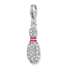 Amore La Vita Sterling Silver Rhodium-plated Polished 3-D Reversible Enameled Bowling Pin Charm with Fancy Lobster Clasp