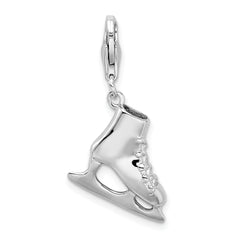 Amore La Vita Sterling Silver Rhodium-plated Polished 3-D Ice Skate Charm with Fancy Lobster Clasp