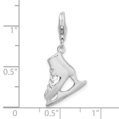 Amore La Vita Sterling Silver Rhodium-plated Polished 3-D Ice Skate Charm with Fancy Lobster Clasp