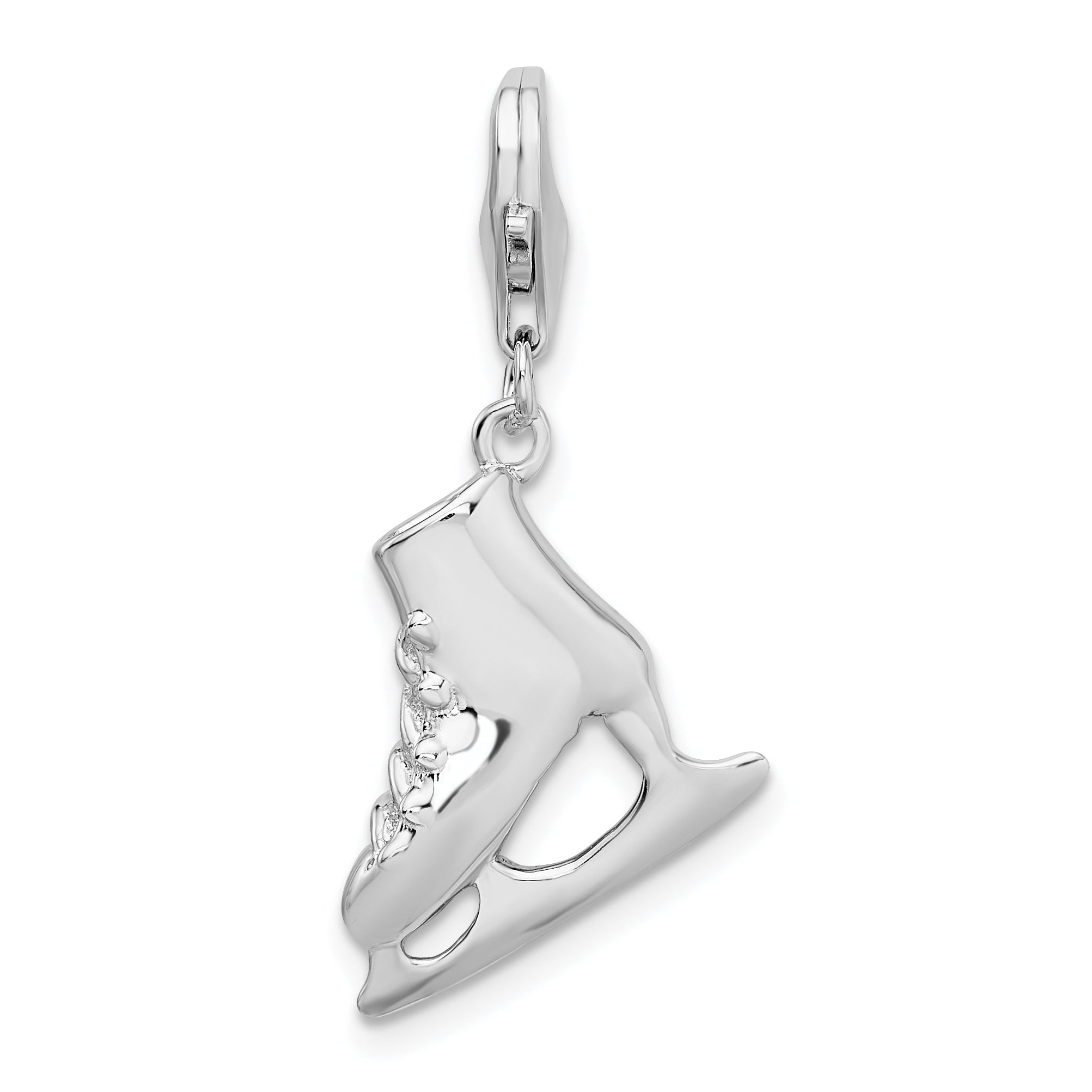 Amore La Vita Sterling Silver Rhodium-plated Polished 3-D Ice Skate Charm with Fancy Lobster Clasp