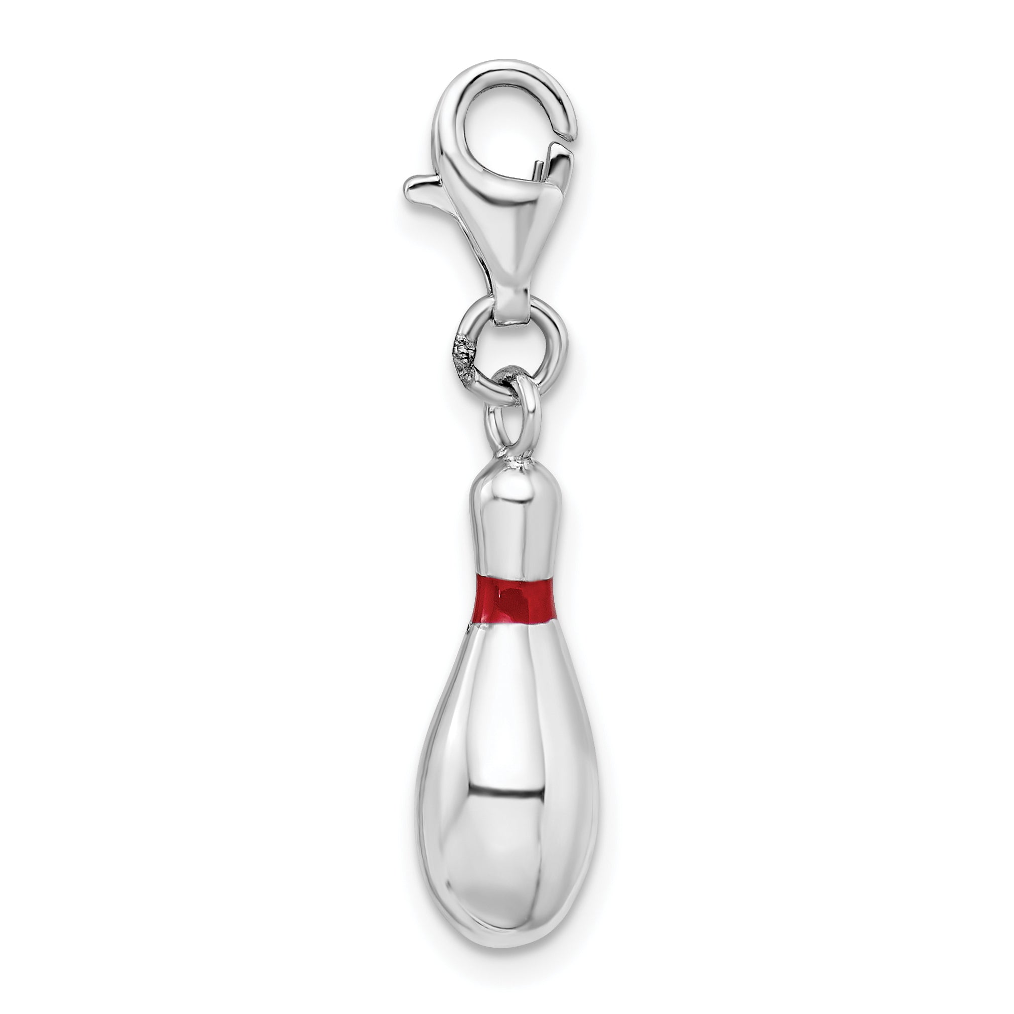 Amore La Vita Sterling Silver Rhodium-plated Polished 3-D Enameled Bowling Pin Charm with Fancy Lobster Clasp