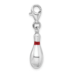 Amore La Vita Sterling Silver Rhodium-plated Polished 3-D Enameled Bowling Pin Charm with Fancy Lobster Clasp