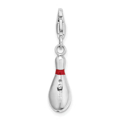 Amore La Vita Sterling Silver Rhodium-plated Polished 3-D Enameled Bowling Pin Charm with Fancy Lobster Clasp