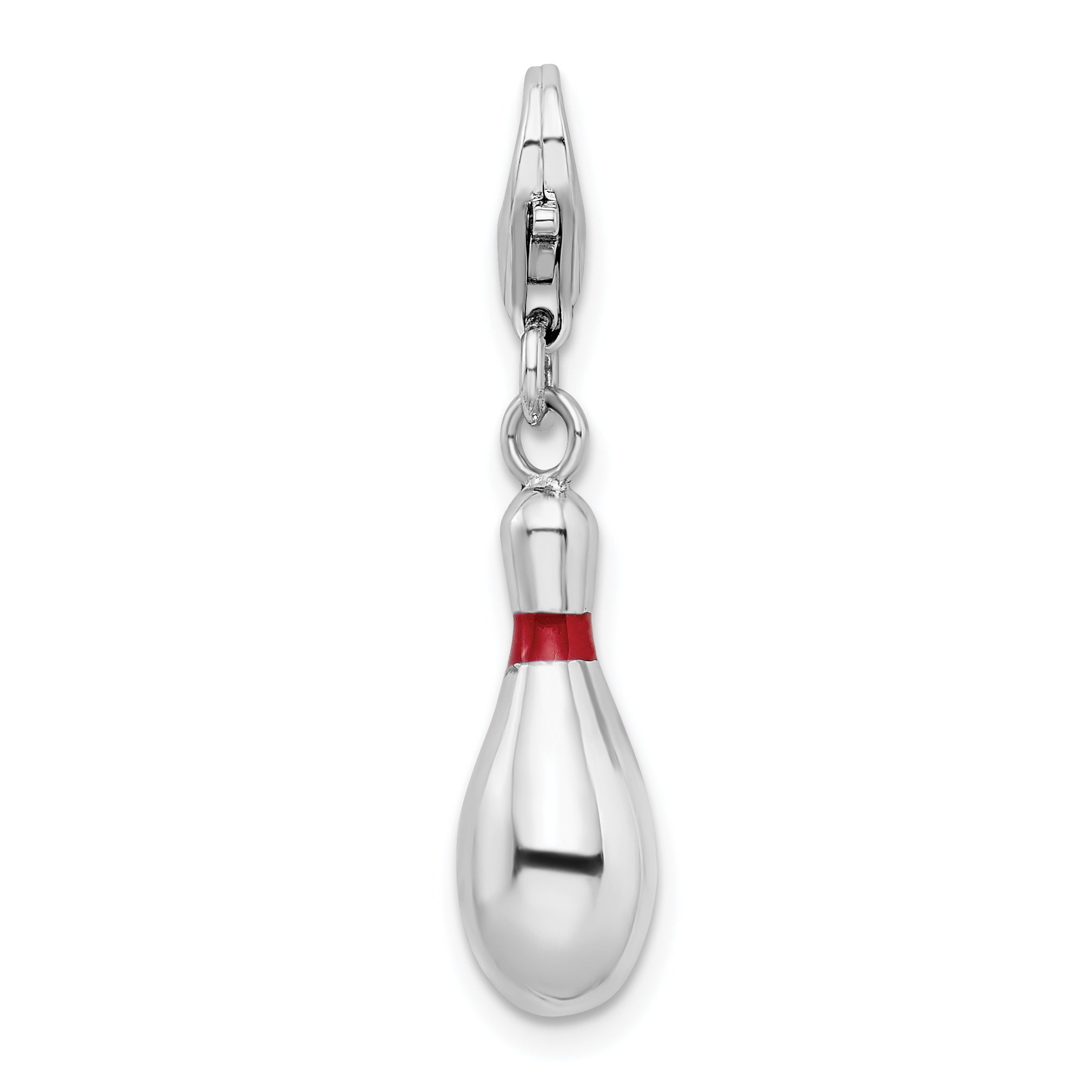 Amore La Vita Sterling Silver Rhodium-plated Polished 3-D Enameled Bowling Pin Charm with Fancy Lobster Clasp