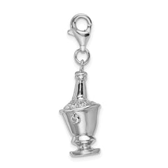 Amore La Vita Sterling Silver Rhodium-plated Polished 3-D CZ Champagne in Ice Bucket Charm with Fancy Lobster Clasp