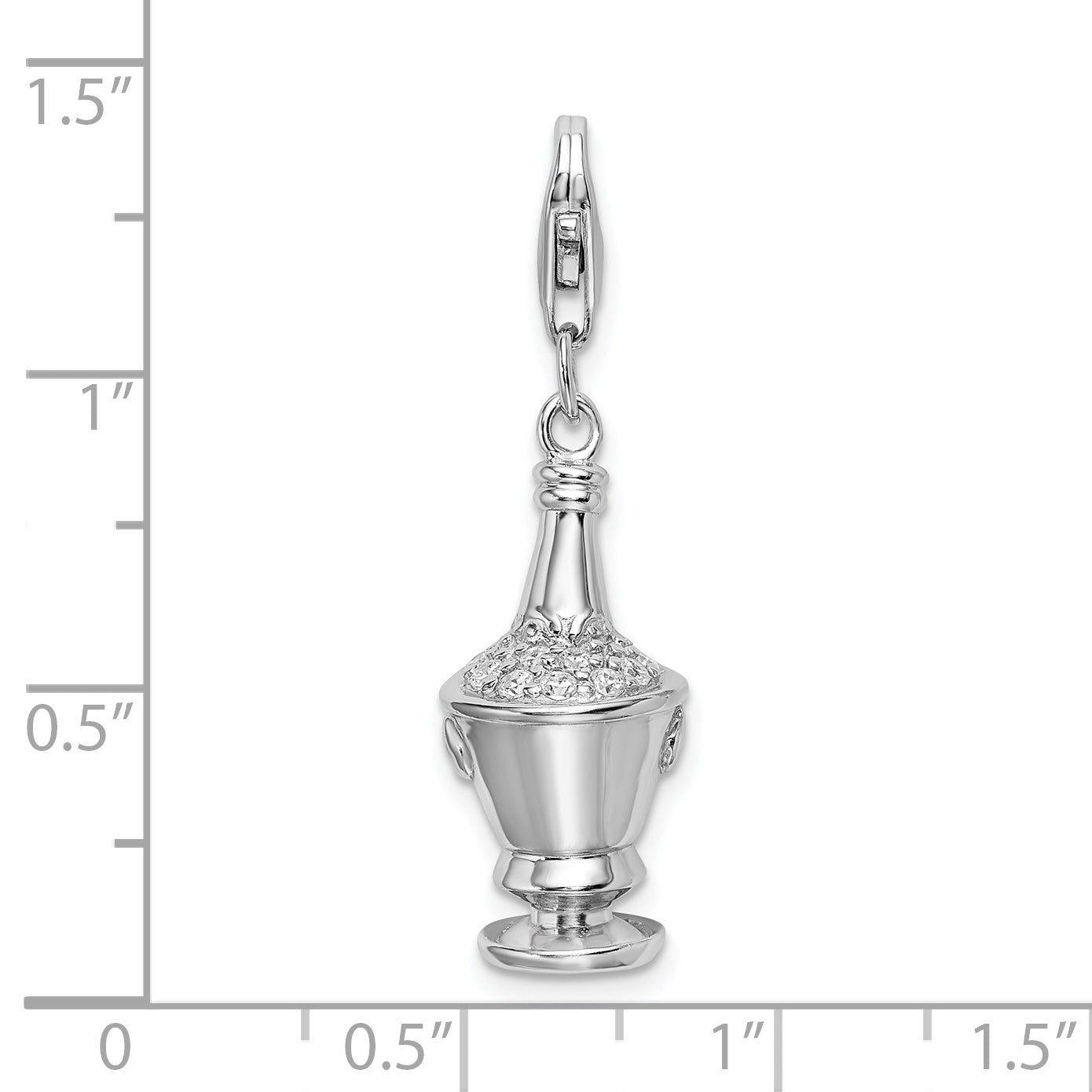 Amore La Vita Sterling Silver Rhodium-plated Polished 3-D CZ Champagne in Ice Bucket Charm with Fancy Lobster Clasp