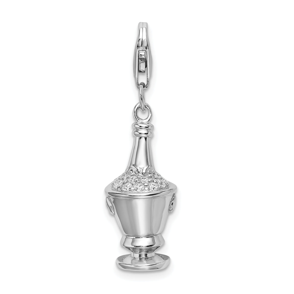 Amore La Vita Sterling Silver Rhodium-plated Polished 3-D CZ Champagne in Ice Bucket Charm with Fancy Lobster Clasp