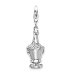 Amore La Vita Sterling Silver Rhodium-plated Polished 3-D CZ Champagne in Ice Bucket Charm with Fancy Lobster Clasp