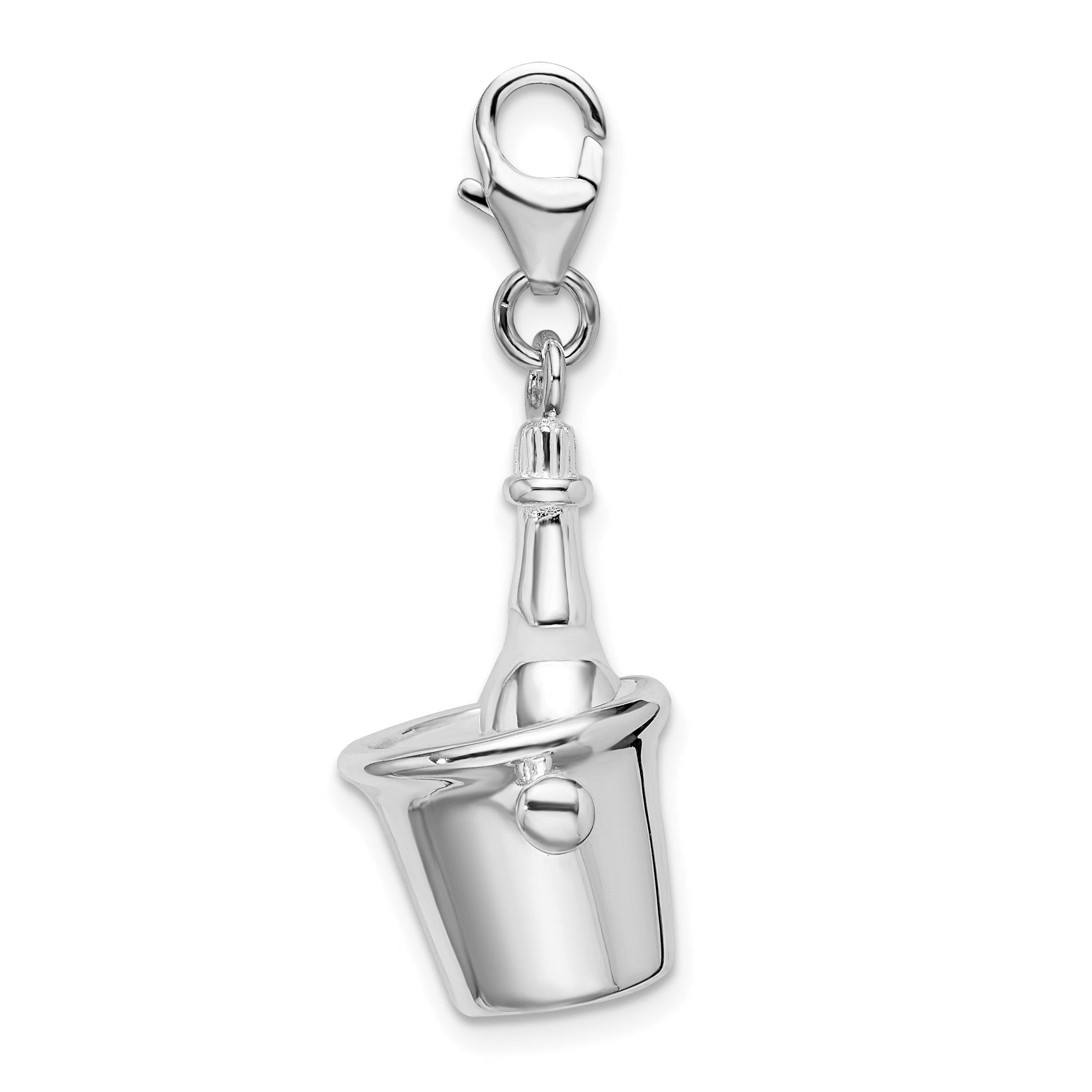 Amore La Vita Sterling Silver Rhodium-plated Polished 3-D Enameled Champagne Bottle in Ice Bucket with Lobster Charm