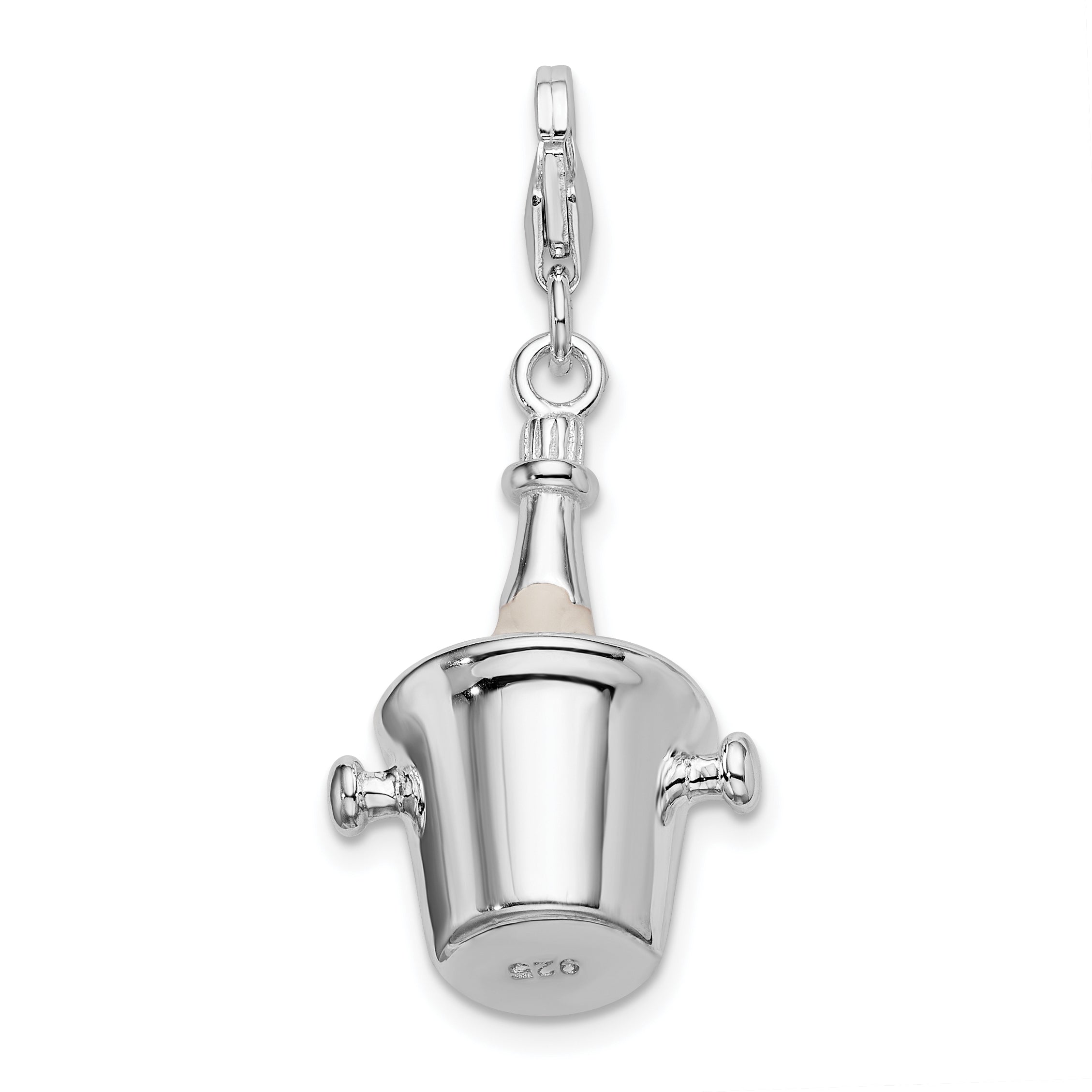 Amore La Vita Sterling Silver Rhodium-plated Polished 3-D Enameled Champagne Bottle in Ice Bucket with Lobster Charm