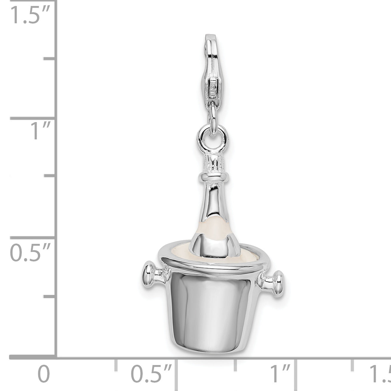 Amore La Vita Sterling Silver Rhodium-plated Polished 3-D Enameled Champagne Bottle in Ice Bucket with Lobster Charm