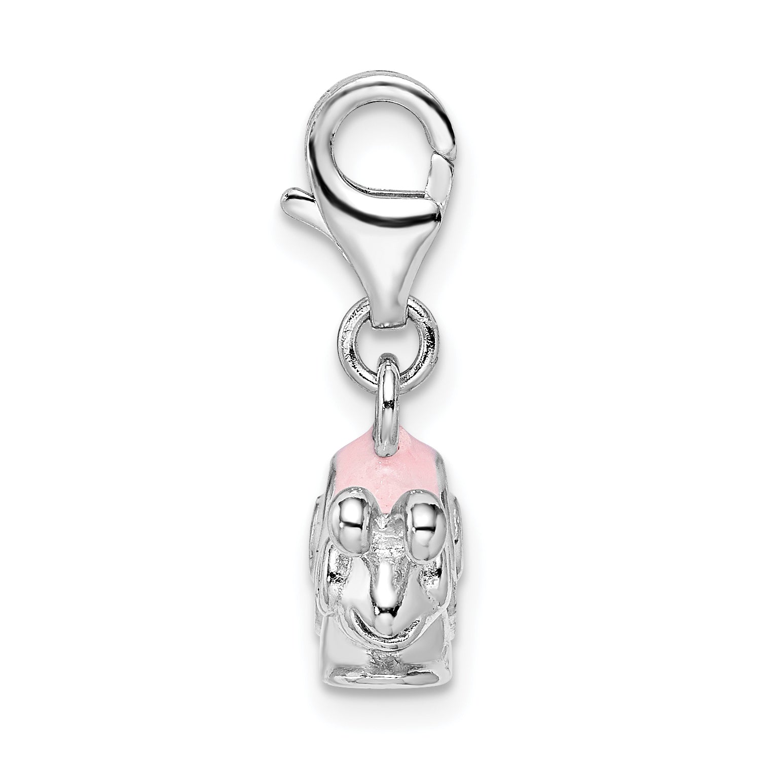 Amore La Vita Sterling Silver Rhodium-plated Polished 3-D Enameled Pink Snail Charm with Fancy Lobster Clasp