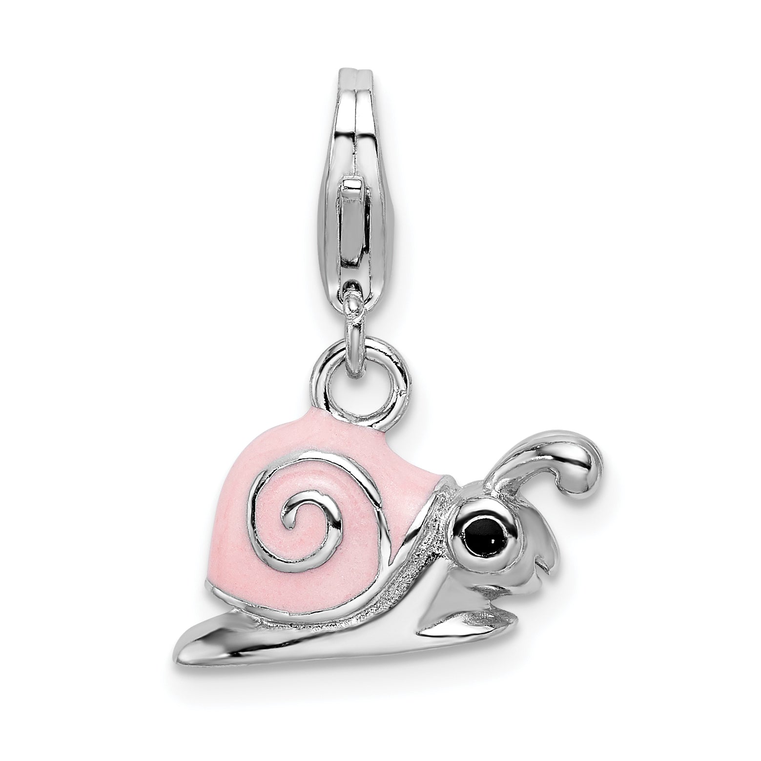 Amore La Vita Sterling Silver Rhodium-plated Polished 3-D Enameled Pink Snail Charm with Fancy Lobster Clasp