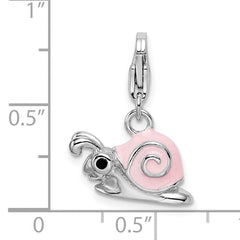 Amore La Vita Sterling Silver Rhodium-plated Polished 3-D Enameled Pink Snail Charm with Fancy Lobster Clasp