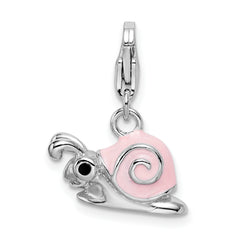 Amore La Vita Sterling Silver Rhodium-plated Polished 3-D Enameled Pink Snail Charm with Fancy Lobster Clasp