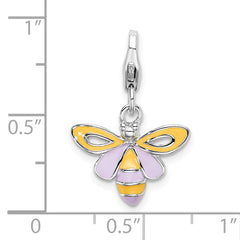 Amore La Vita Sterling Silver Rhodium-plated Polished Enameled Bee Charm with Fancy Lobster Clasp