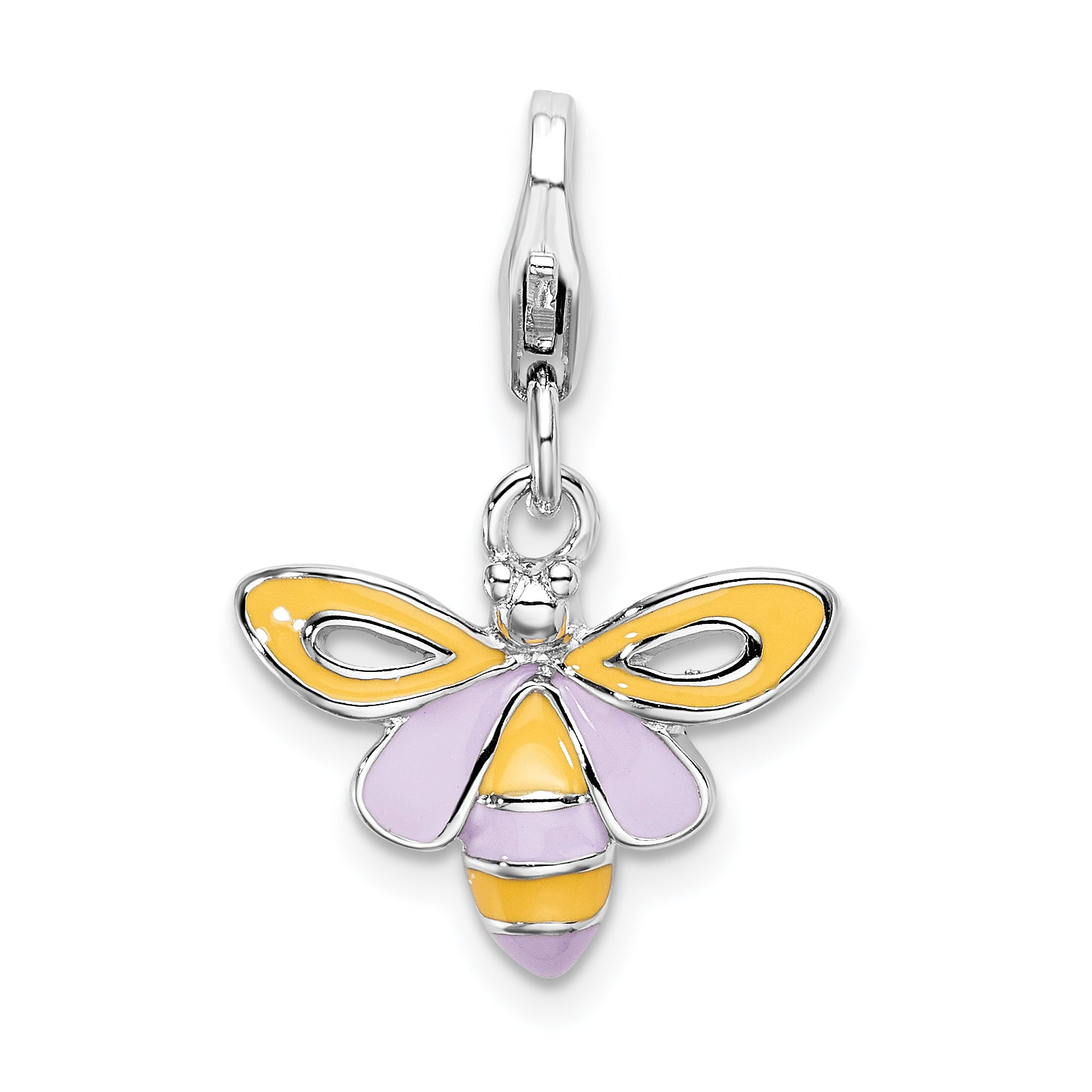 Amore La Vita Sterling Silver Rhodium-plated Polished Enameled Bee Charm with Fancy Lobster Clasp