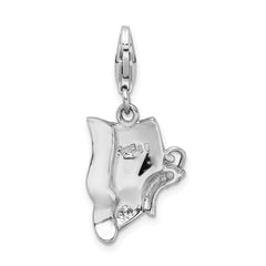 Amore La Vita Sterling Silver Rhodium-plated Polished CZ Green Enameled Butterfly Charm with Fancy Lobster Clasp