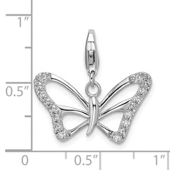 Amore La Vita Sterling Silver Rhodium-plated Polished CZ Polished Butterfly Charm with Fancy Lobster Clasp