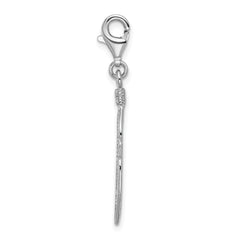 Amore La Vita Sterling Silver Rhodium-plated Polished 3-D Feather Charm with Fancy Lobster Clasp