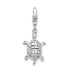 Amore La Vita Sterling Silver Rhodium-plated Polished Turtle Charm with Fancy Lobster Clasp