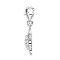 Amore La Vita Sterling Silver Rhodium-plated Polished CZ Sea Turtle Charm with Fancy Lobster Clasp