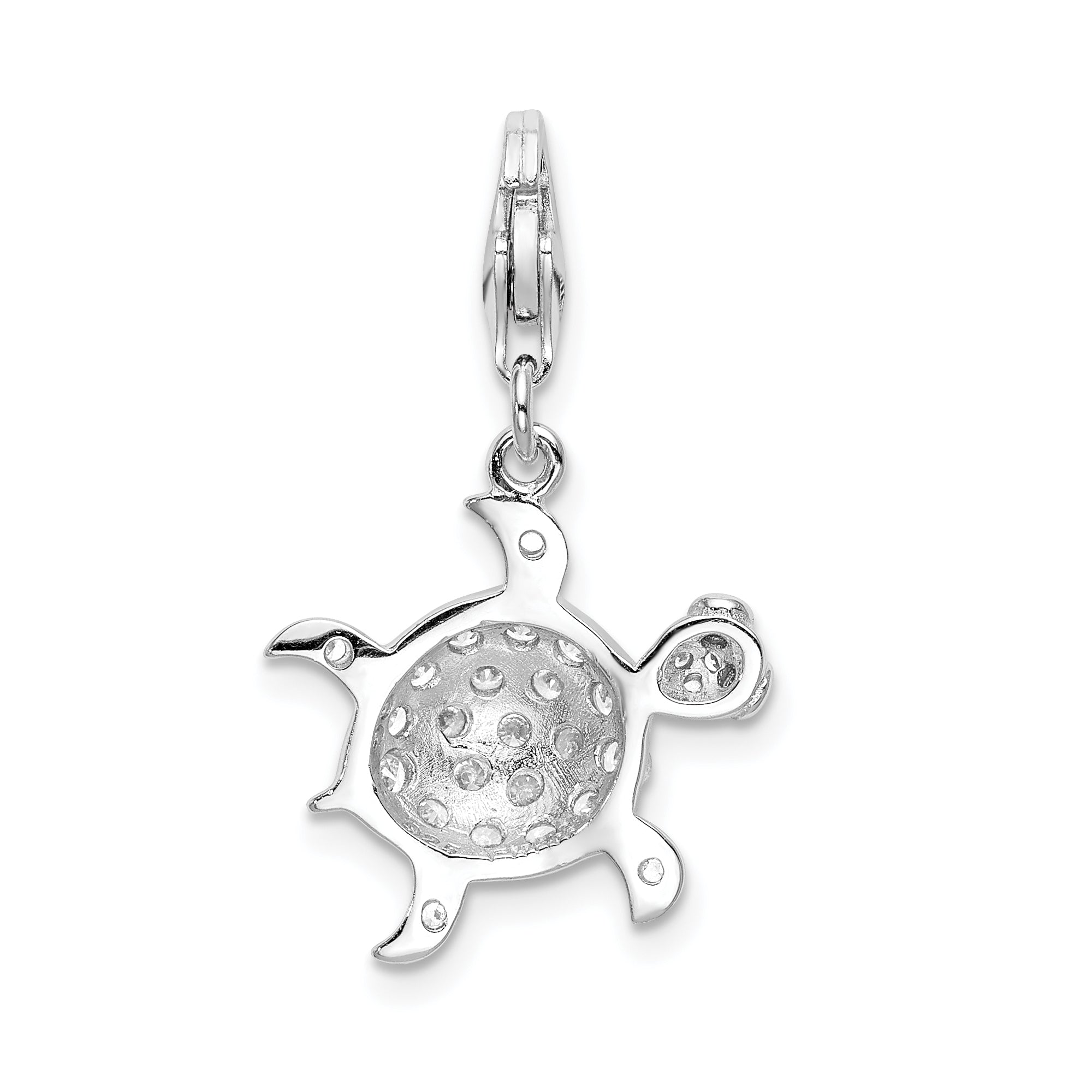 Amore La Vita Sterling Silver Rhodium-plated Polished CZ Sea Turtle Charm with Fancy Lobster Clasp