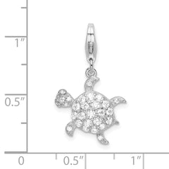 Amore La Vita Sterling Silver Rhodium-plated Polished CZ Sea Turtle Charm with Fancy Lobster Clasp