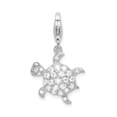 Amore La Vita Sterling Silver Rhodium-plated Polished CZ Sea Turtle Charm with Fancy Lobster Clasp