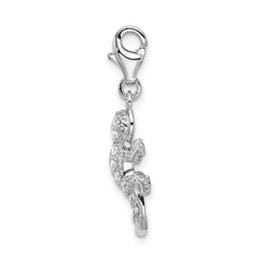 Amore La Vita Sterling Silver Rhodium-plated Polished CZ Lizard Charm with Fancy Lobster Clasp