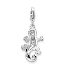 Amore La Vita Sterling Silver Rhodium-plated Polished CZ Lizard Charm with Fancy Lobster Clasp