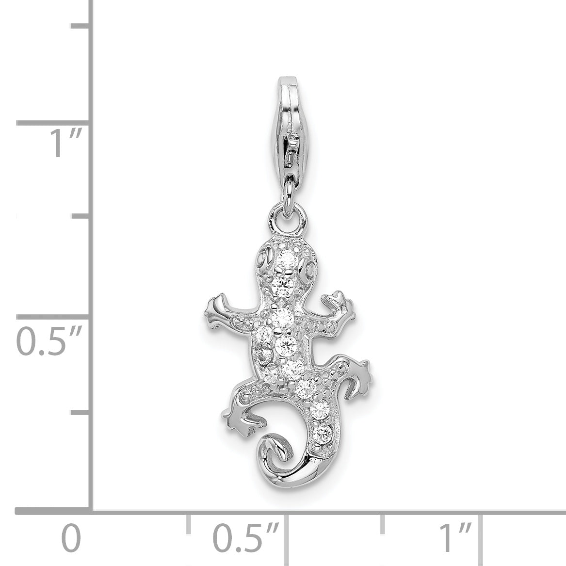 Amore La Vita Sterling Silver Rhodium-plated Polished CZ Lizard Charm with Fancy Lobster Clasp