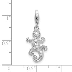 Amore La Vita Sterling Silver Rhodium-plated Polished CZ Lizard Charm with Fancy Lobster Clasp