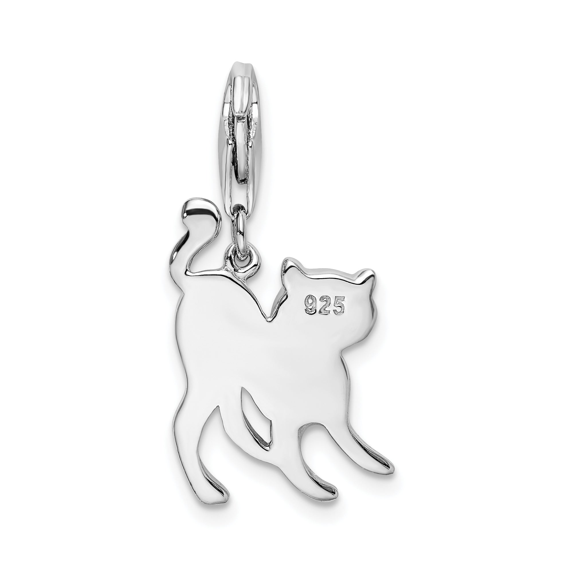 Amore La Vita Sterling Silver Rhodium-plated Polished Scary Cat Charm with Fancy Lobster Clasp