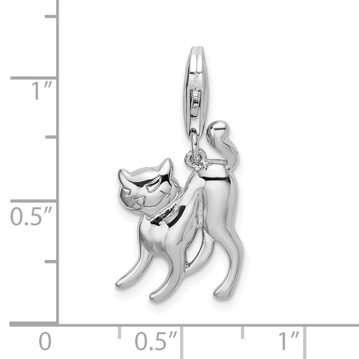 Amore La Vita Sterling Silver Rhodium-plated Polished Scary Cat Charm with Fancy Lobster Clasp