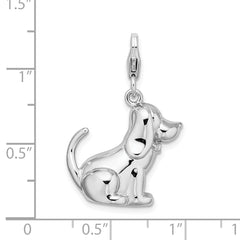 Amore La Vita Sterling Silver Rhodium-plated Polished 3-D Enameled Dog Charm with Fancy Lobster Clasp