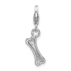 Amore La Vita Sterling Silver Rhodium-plated Polished Dog Bone Charm with Fancy Lobster Clasp