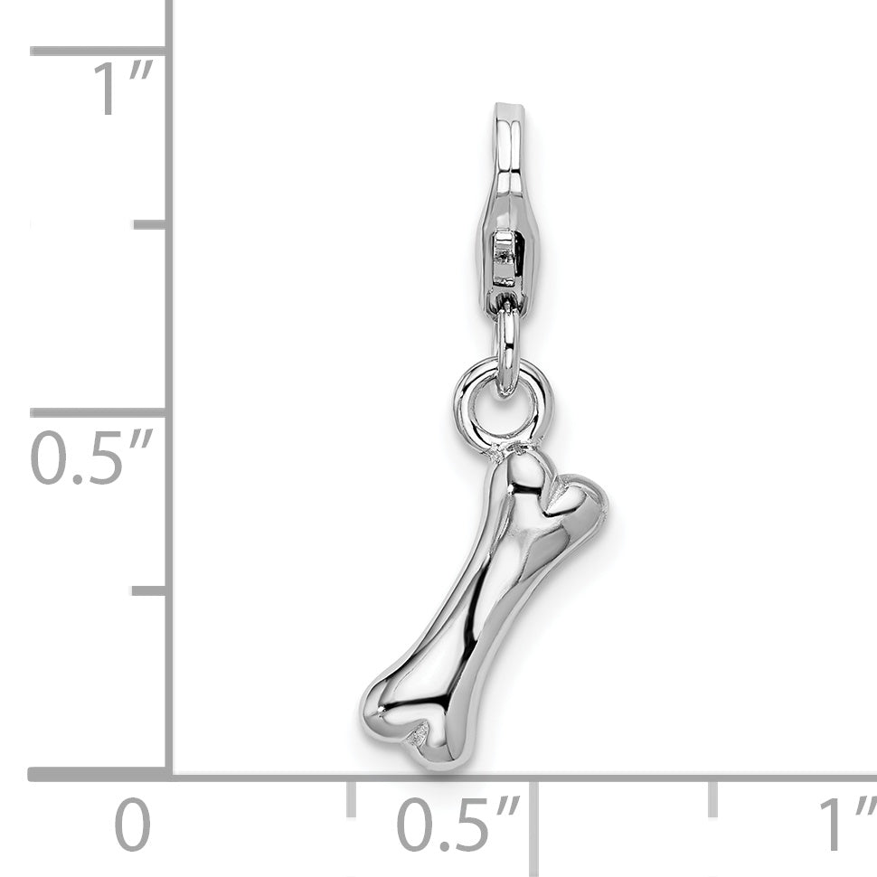 Amore La Vita Sterling Silver Rhodium-plated Polished Dog Bone Charm with Fancy Lobster Clasp