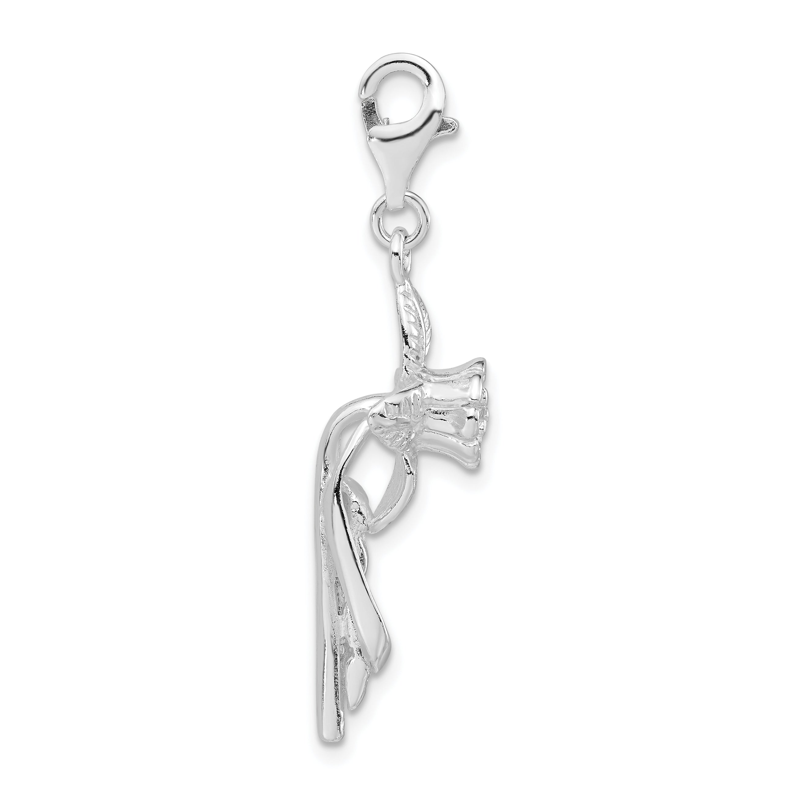 Sterling Silver 3-D Polished Flower w/Lobster Clasp Charm