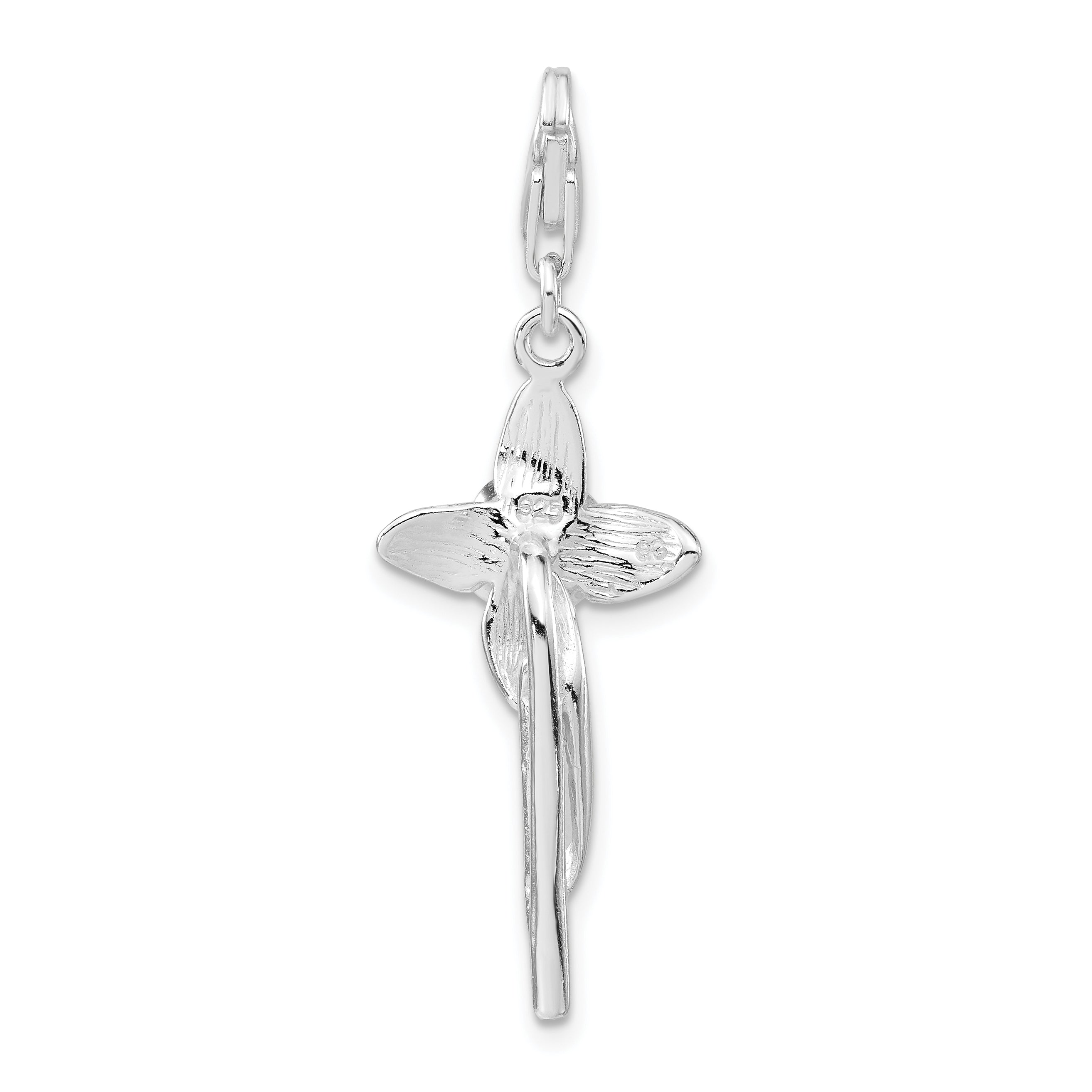 Sterling Silver 3-D Polished Flower w/Lobster Clasp Charm