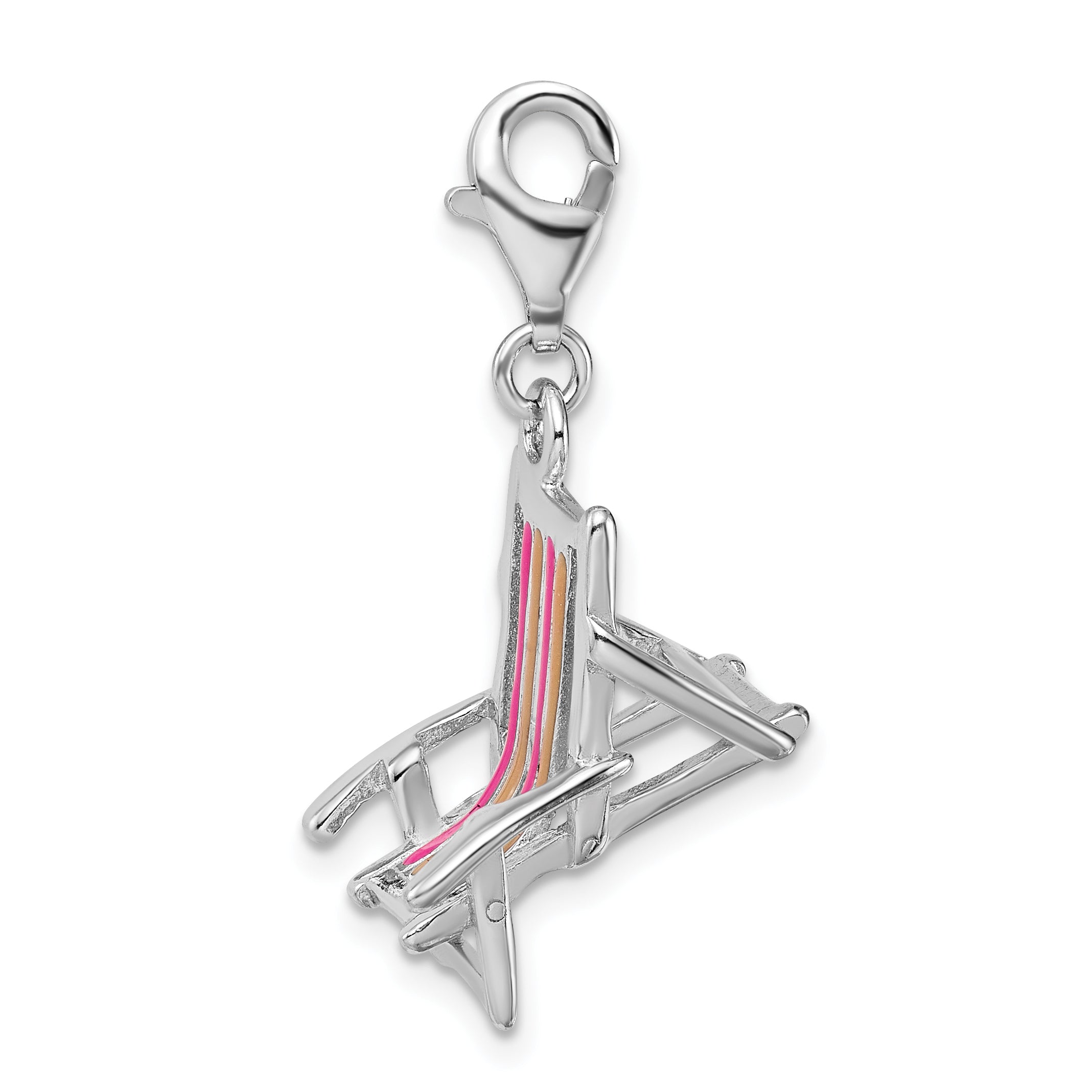 Amore La Vita Sterling Silver Rhodium-plated Polished 3-D Enameled Beach Chair Charm with Fancy Lobster Clasp