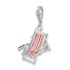 Amore La Vita Sterling Silver Rhodium-plated Polished 3-D Enameled Beach Chair Charm with Fancy Lobster Clasp