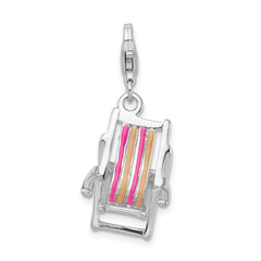 Amore La Vita Sterling Silver Rhodium-plated Polished 3-D Enameled Beach Chair Charm with Fancy Lobster Clasp