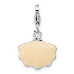 Amore La Vita Sterling Silver Rhodium-plated Polished 3-D Enameled Shell with a Freshwater Cultured Pearl Charm with Fancy Lobster Clasp