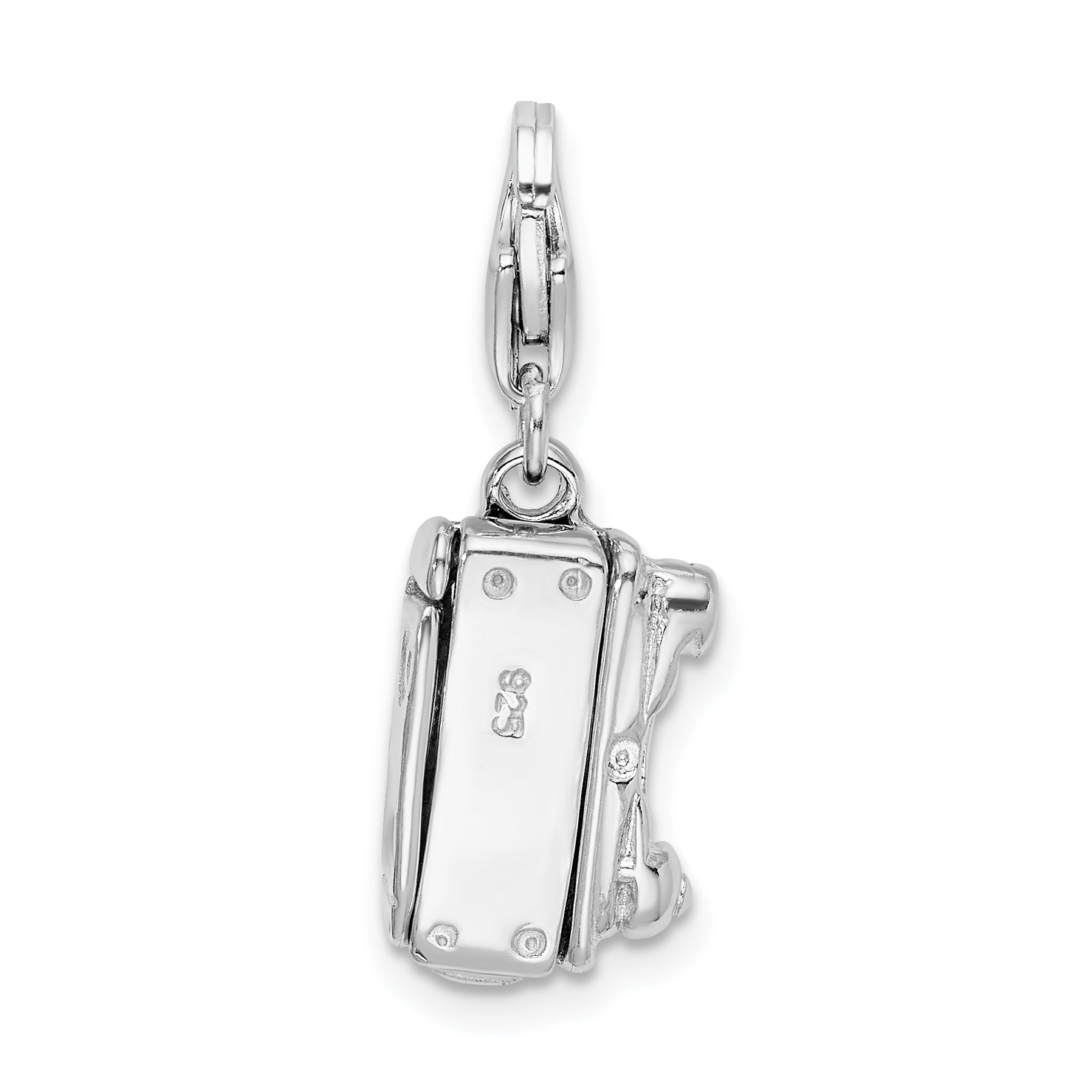 Amore La Vita Sterling Silver Rhodium-plated Polished 3-D Movable Camera Charm with Fancy Lobster Clasp