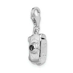 Amore La Vita Sterling Silver Rhodium-plated Polished 3-D Movable Camera Charm with Fancy Lobster Clasp